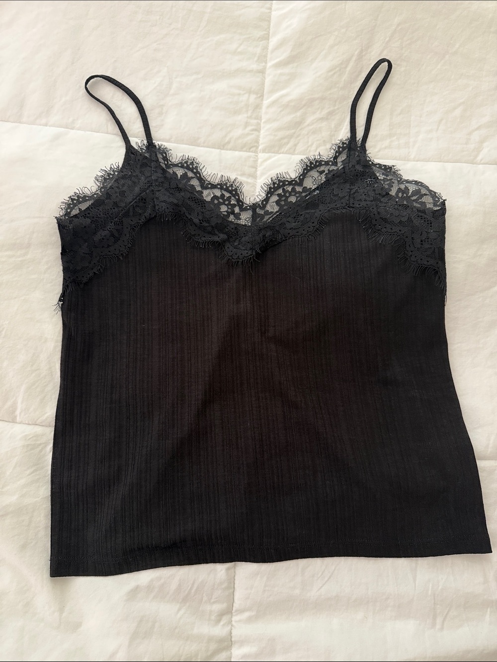 Zara Black Ribbed Lace-Trim Cami